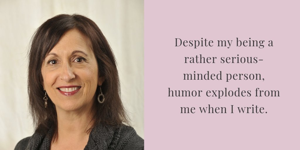 Image of Mindy Pollack-Fusi alongside the quote "Despite my being a rather serious-minded person, humor explodes from me when I write." 